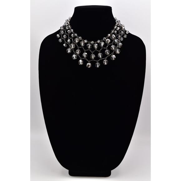 Banana Republic Vintage Glass Crystal Collar Bib Necklace Gray Statement BinBL - Picture 5 of 13